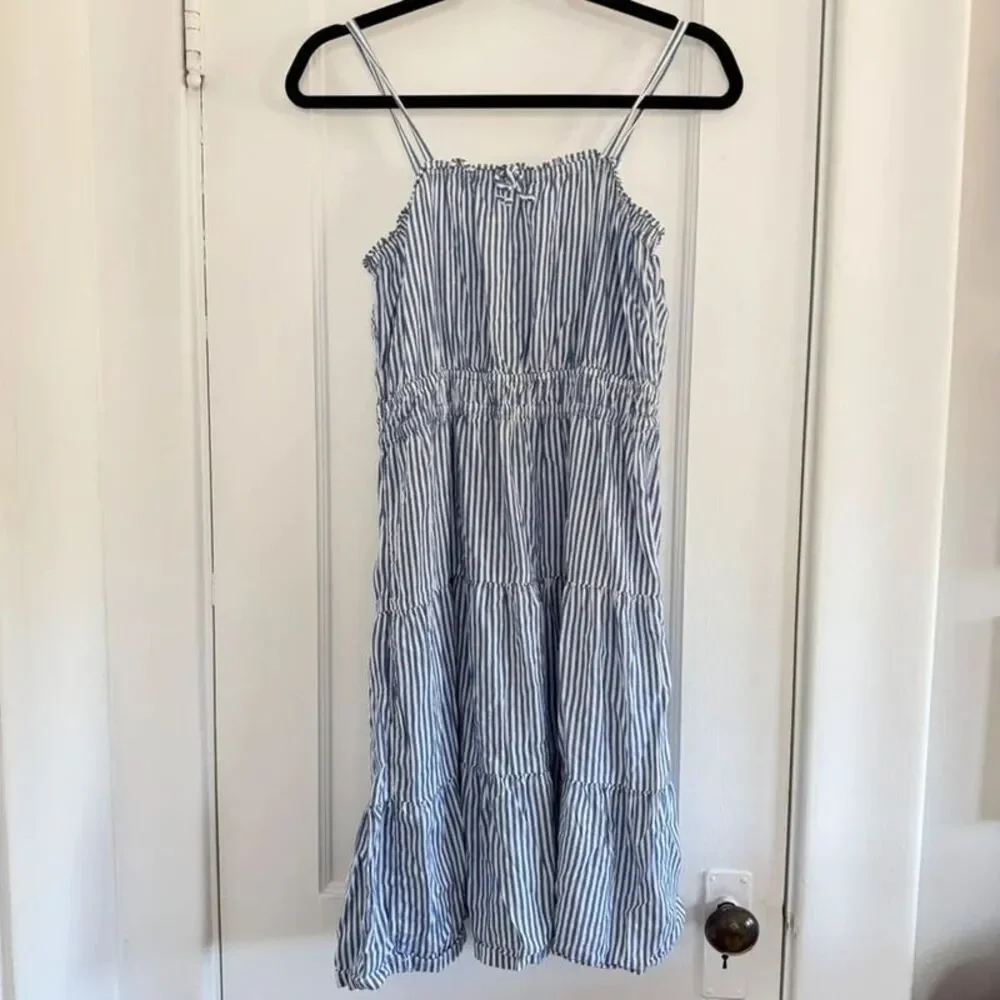 Old Navy Sleeveless Printed Midi Dress Blue Stripe Gingham Sz XL 14/16